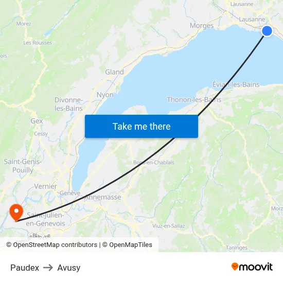 Paudex to Avusy map