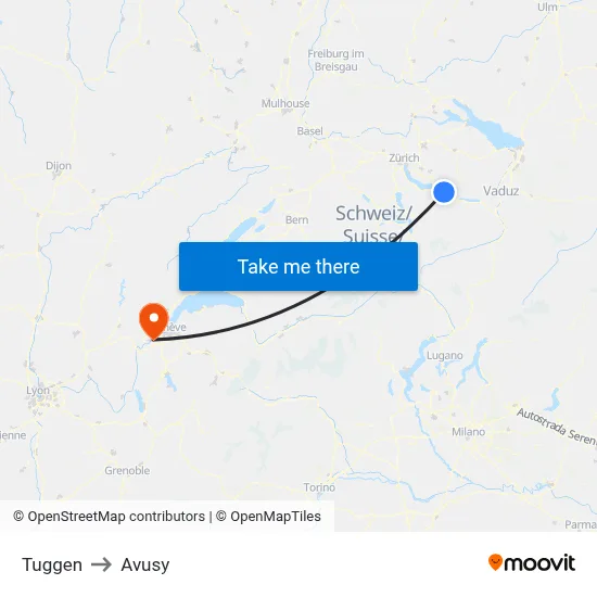 Tuggen to Avusy map