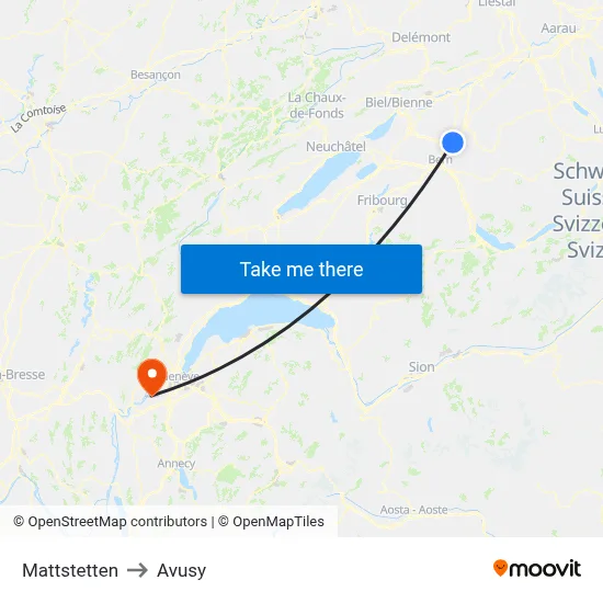 Mattstetten to Avusy map