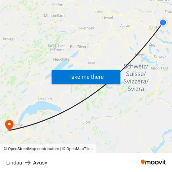 Lindau to Avusy map