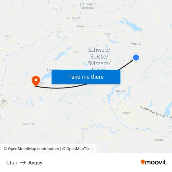 Chur to Avusy map