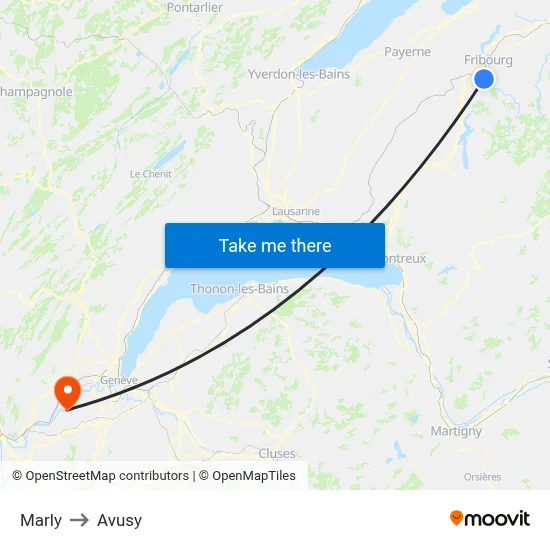 Marly to Avusy map