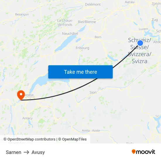 Sarnen to Avusy map
