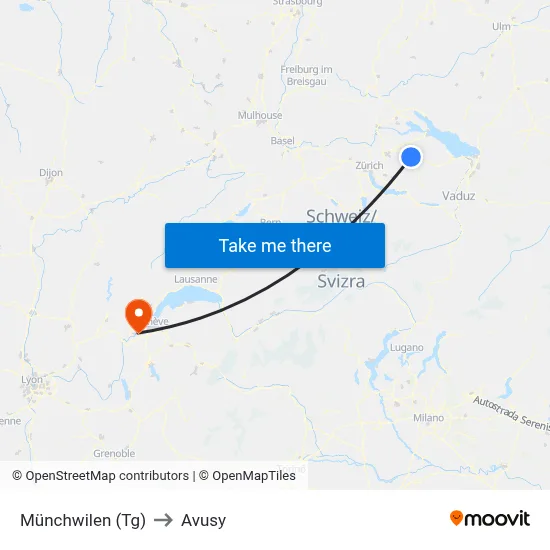 Münchwilen (Tg) to Avusy map
