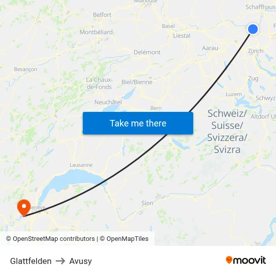 Glattfelden to Avusy map