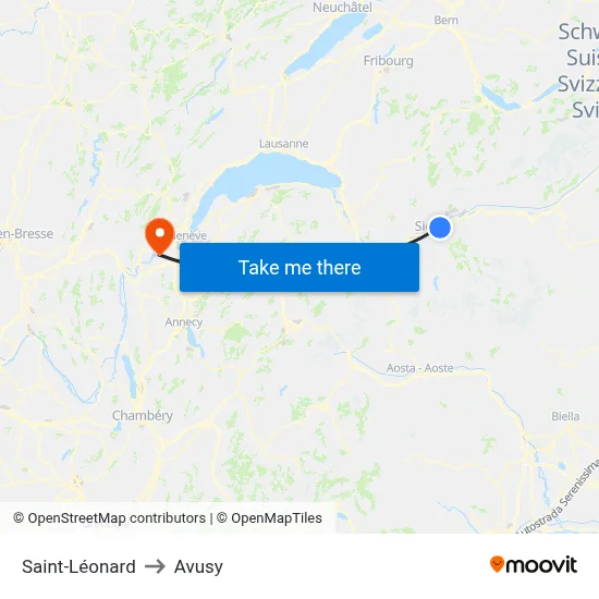 Saint-Léonard to Avusy map