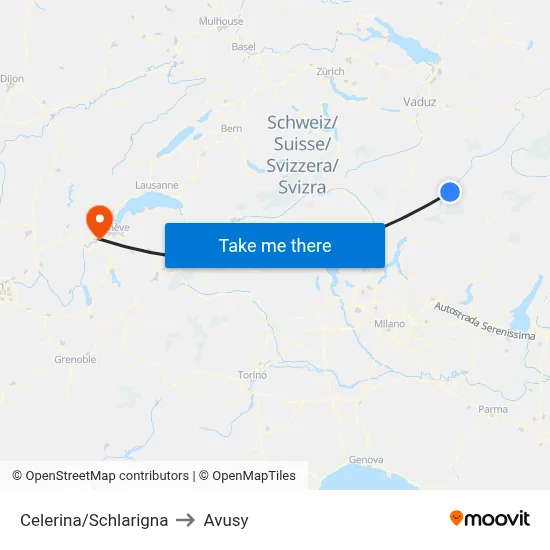 Celerina/Schlarigna to Avusy map
