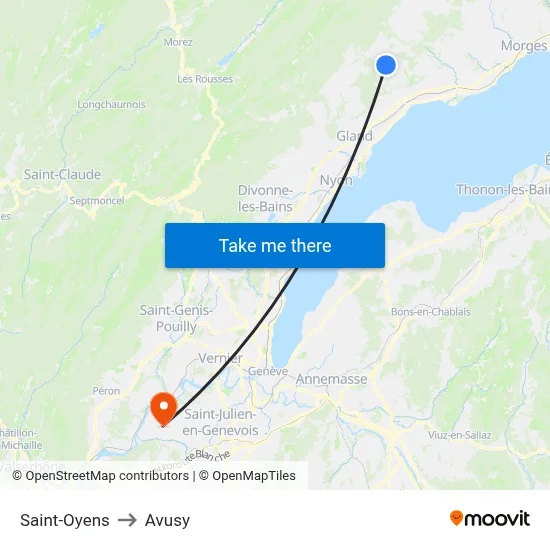 Saint-Oyens to Avusy map