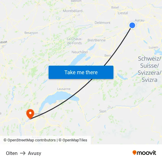 Olten to Avusy map