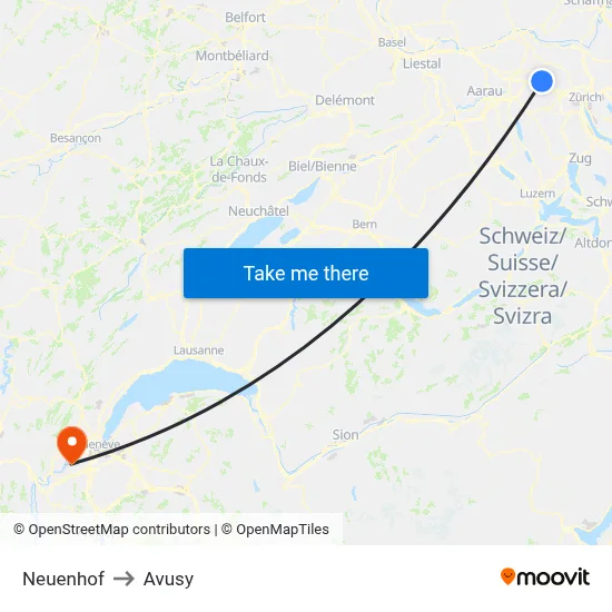 Neuenhof to Avusy map