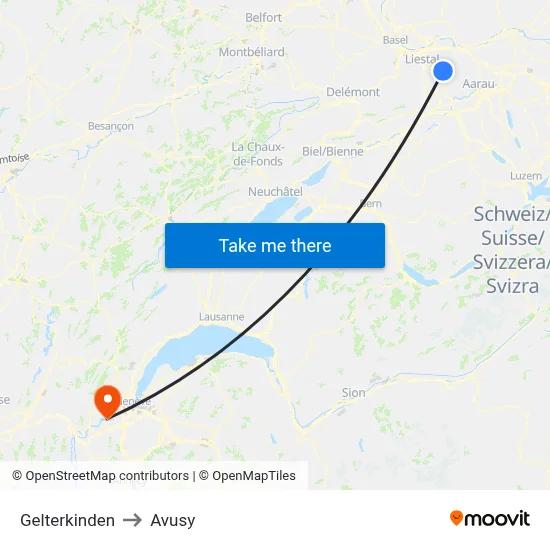 Gelterkinden to Avusy map
