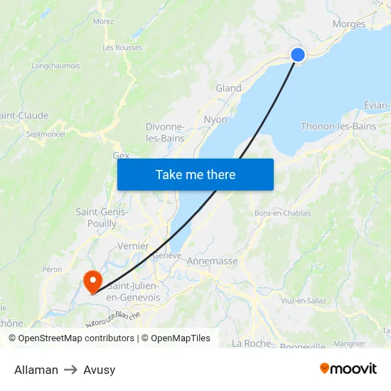 Allaman to Avusy map