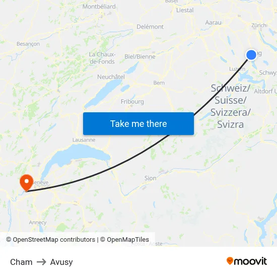 Cham to Avusy map