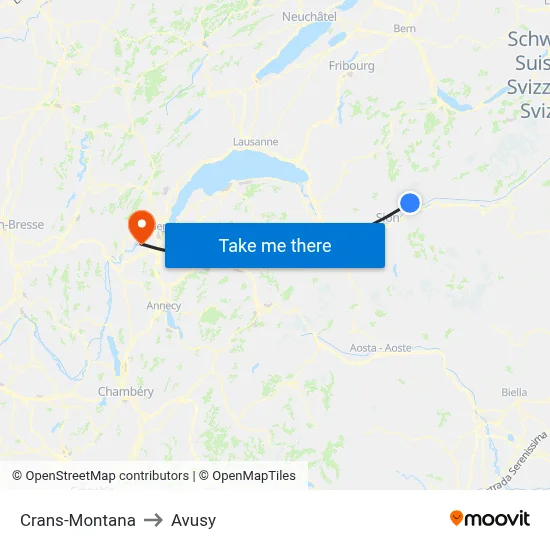 Crans-Montana to Avusy map
