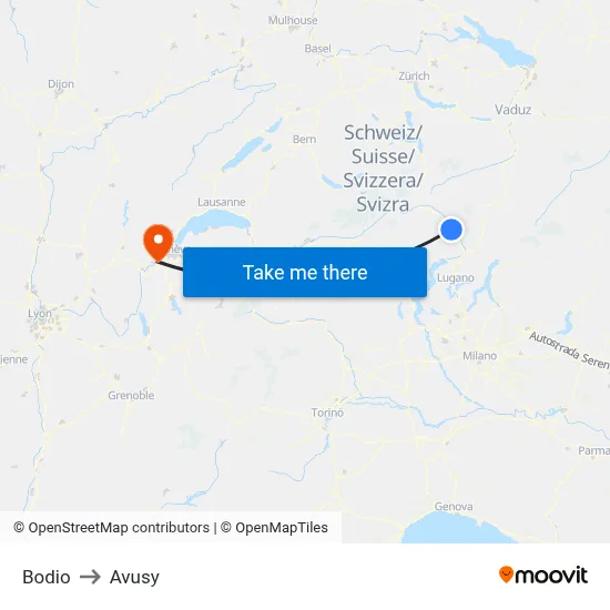 Bodio to Avusy map