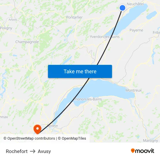 Rochefort to Avusy map