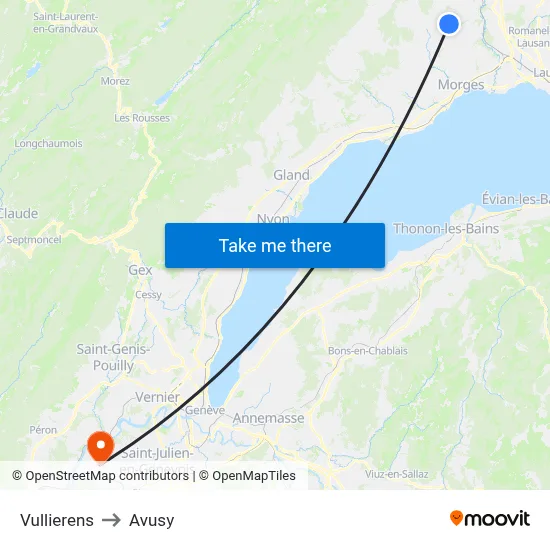 Vullierens to Avusy map