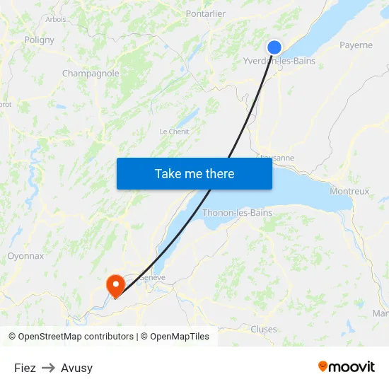 Fiez to Avusy map