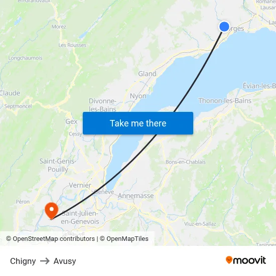 Chigny to Avusy map