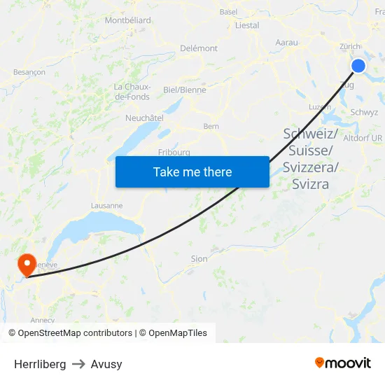 Herrliberg to Avusy map