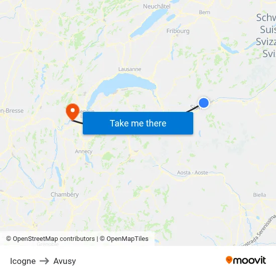 Icogne to Avusy map
