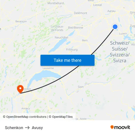 Schenkon to Avusy map