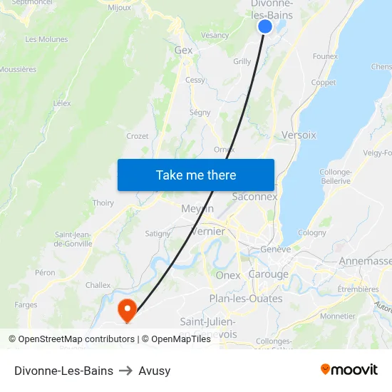Divonne-Les-Bains to Avusy map