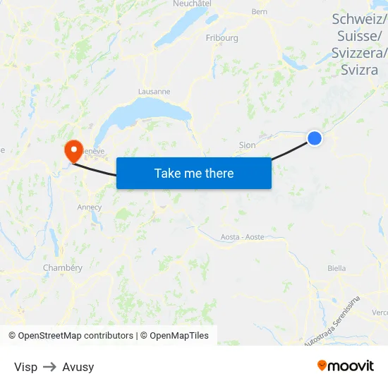 Visp to Avusy map