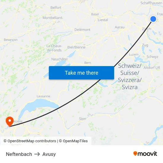 Neftenbach to Avusy map