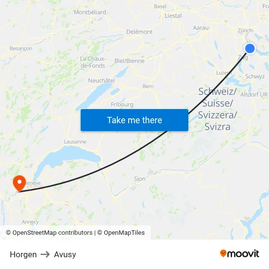 Horgen to Avusy map