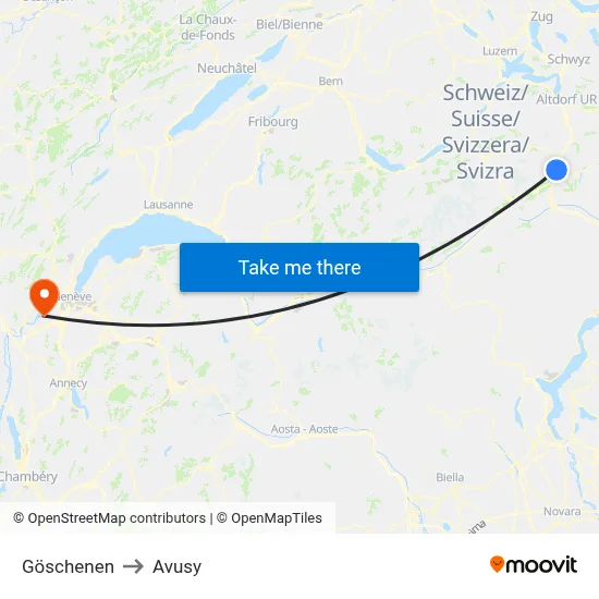 Göschenen to Avusy map