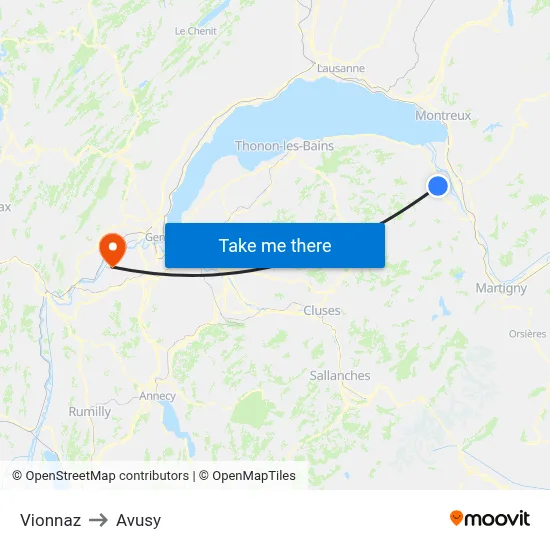 Vionnaz to Avusy map