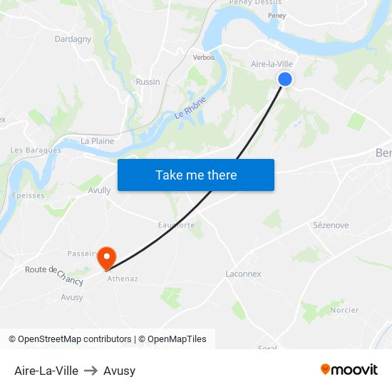 Aire-La-Ville to Avusy map