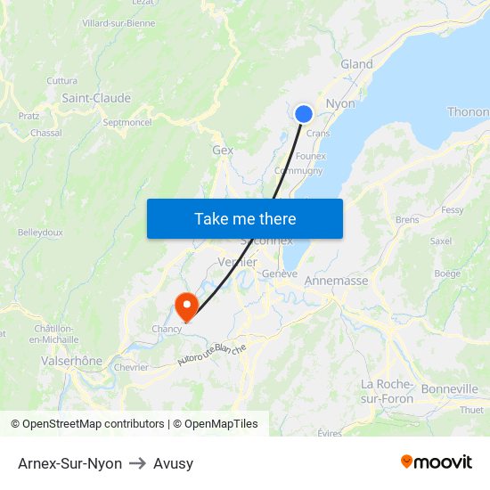 Arnex-Sur-Nyon to Avusy map