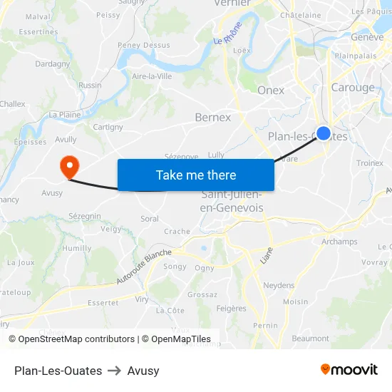 Plan-Les-Ouates to Avusy map