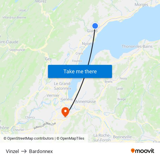 Vinzel to Bardonnex map