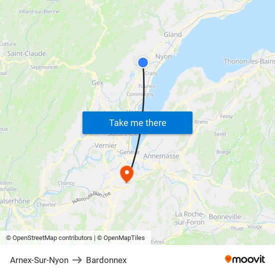 Arnex-Sur-Nyon to Bardonnex map