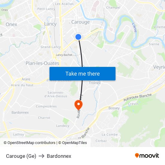 Carouge (Ge) to Bardonnex map