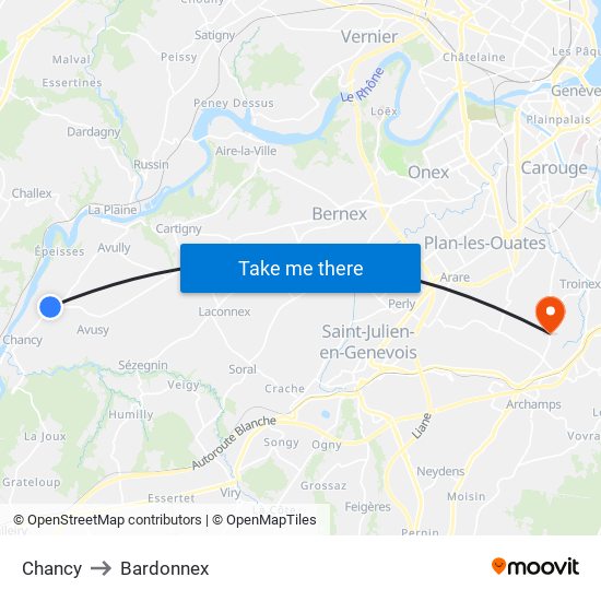 Chancy to Bardonnex map