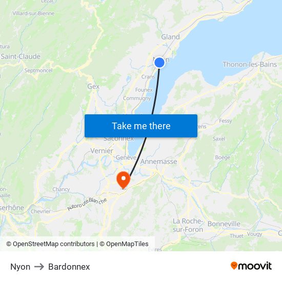 Nyon to Bardonnex map
