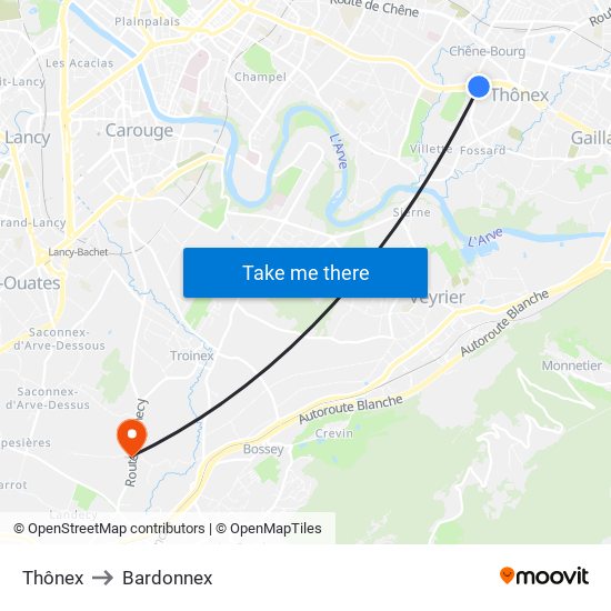 Thônex to Bardonnex map