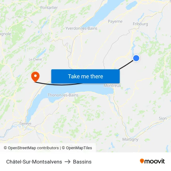 Châtel-Sur-Montsalvens to Bassins map