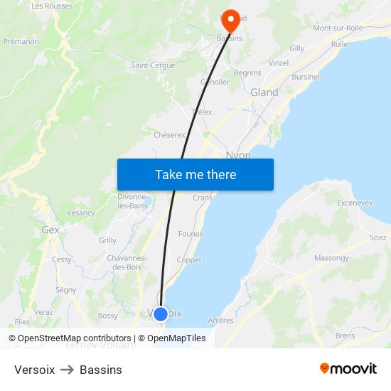 Versoix to Bassins map