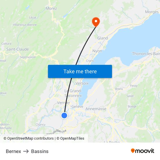 Bernex to Bassins map