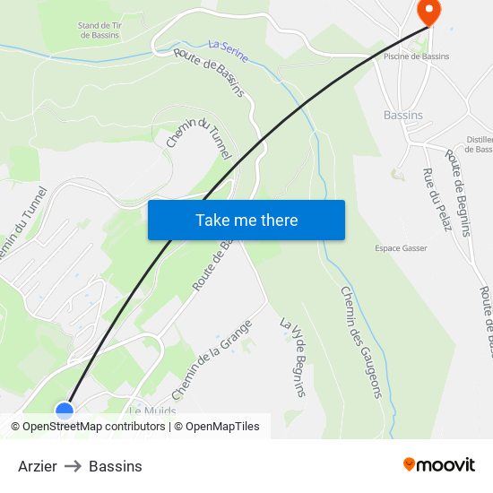 Arzier to Bassins map