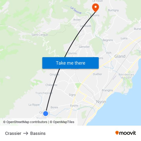 Crassier to Bassins map