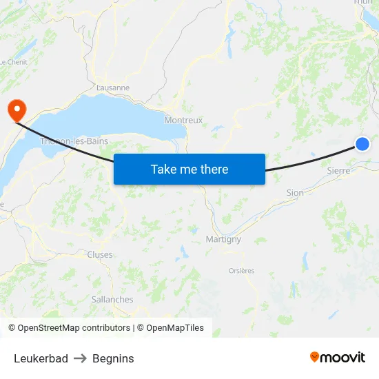 Leukerbad to Begnins map
