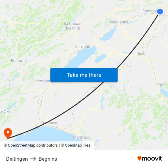 Deitingen to Begnins map
