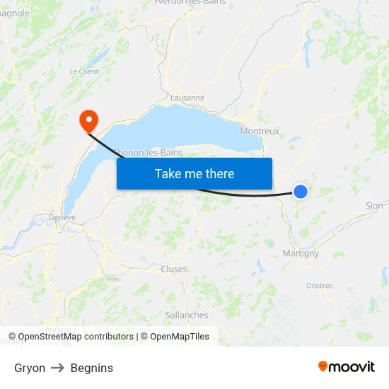 Gryon to Begnins map