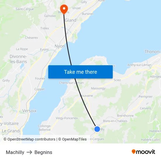 Machilly to Begnins map